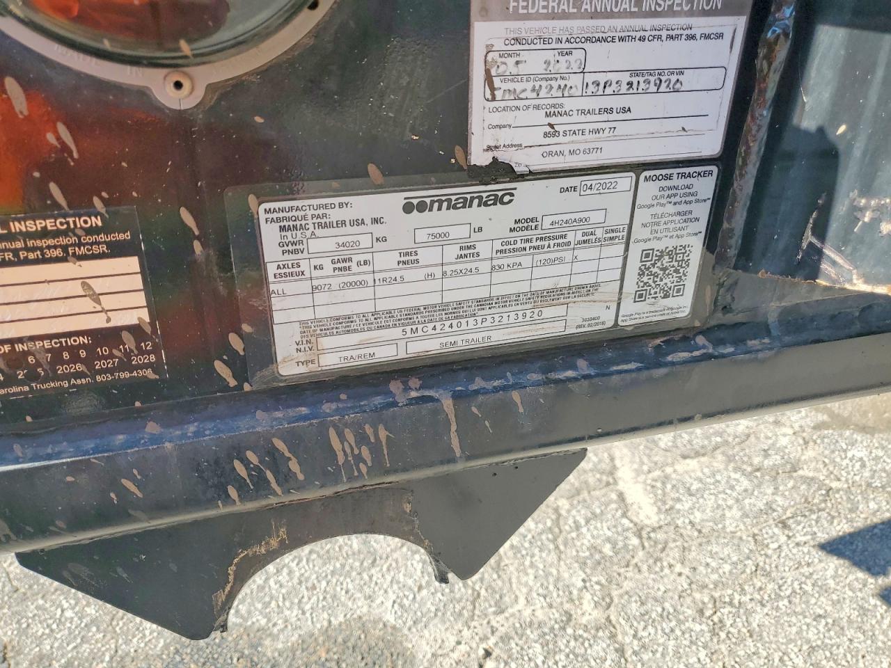 2023 Manac 4H240A900 END Dump PUP Trailer