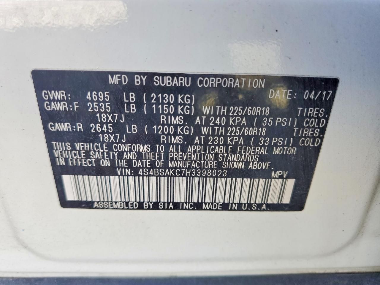 2017 Subaru Outback 2.5i Limited