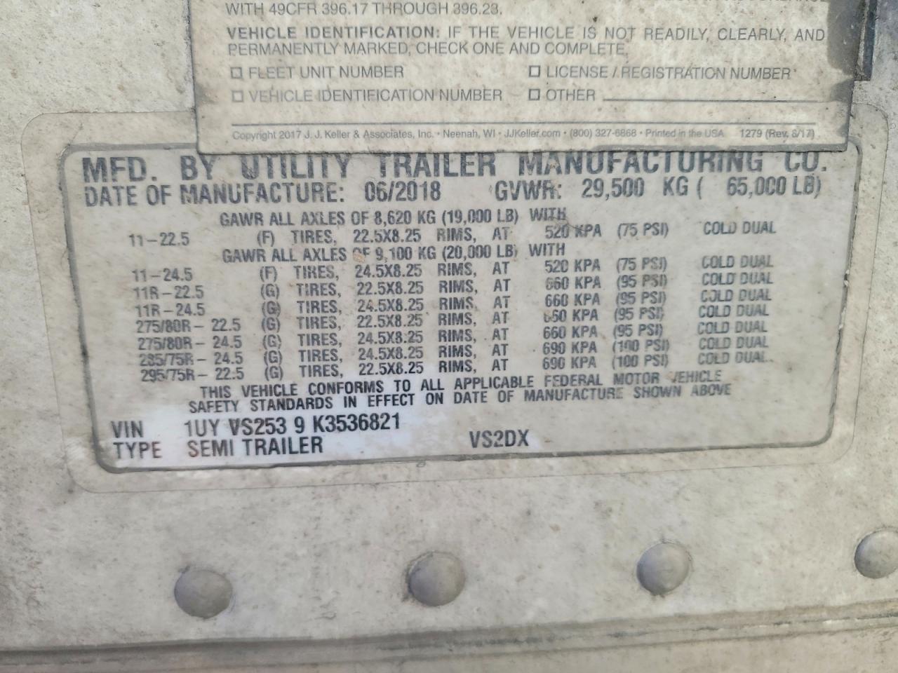 2019 Utility VS2DX DRY Van Trailer