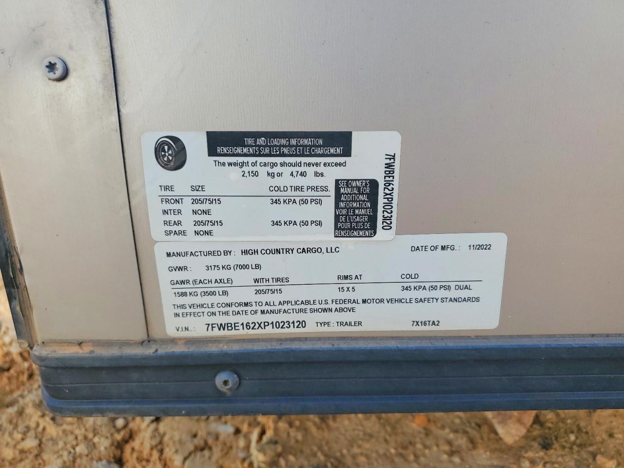 2023 High Country Cargo 7X16TA2 Enclosed Cargo Trailer