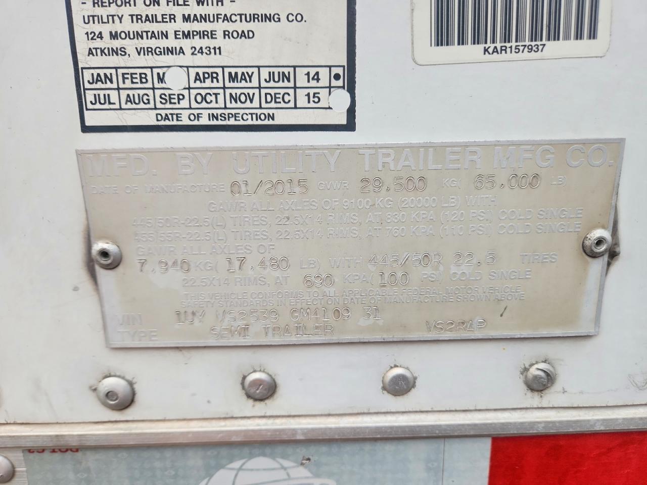 2016 Utility VS2RAP Refrigerated Van Trailer
