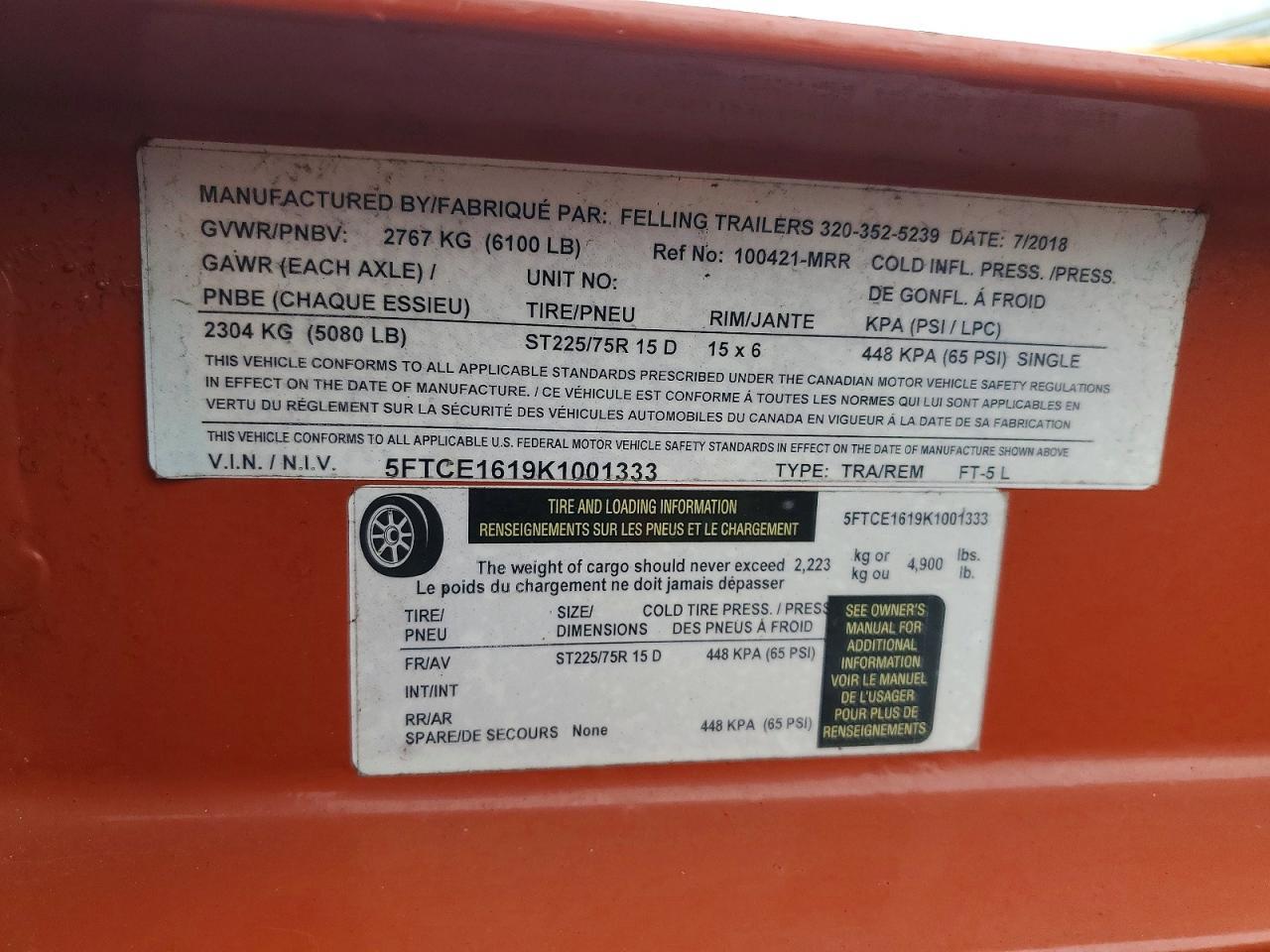 2019 Unknown 2019 Felling FT-5 L Equipment Trailer