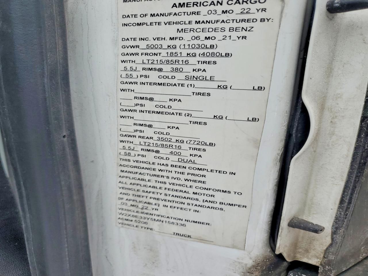 2021 Freightliner Sprinter Delivery Truck