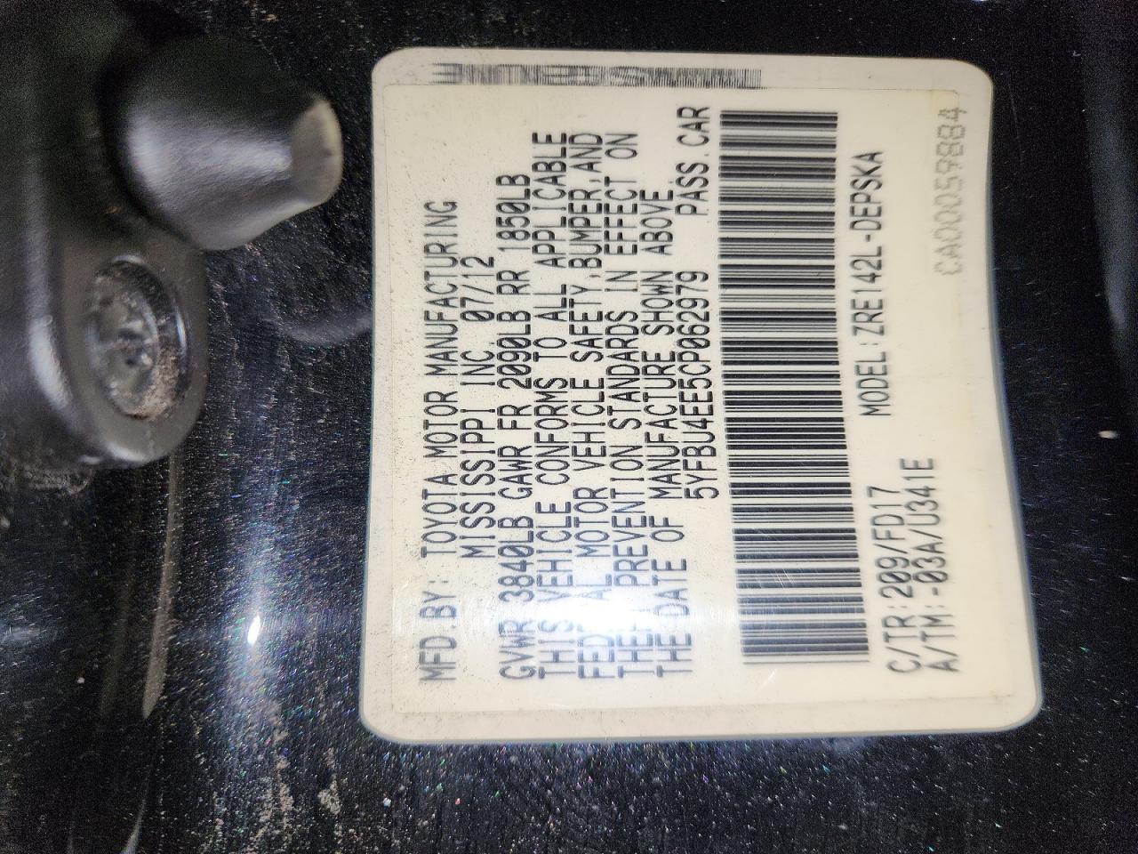 2012 Toyota Corolla Base