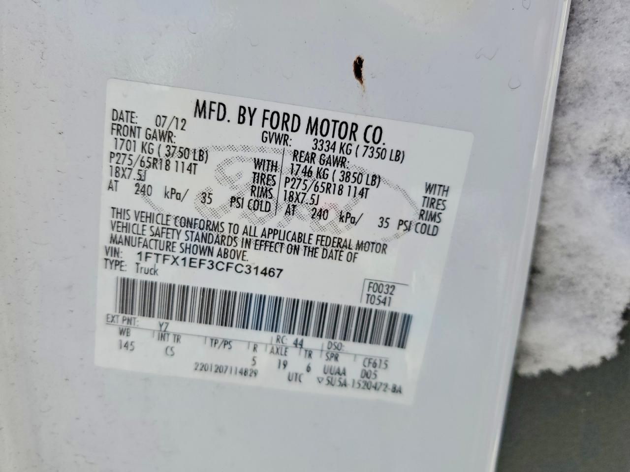 2012 Ford F150 Super cab