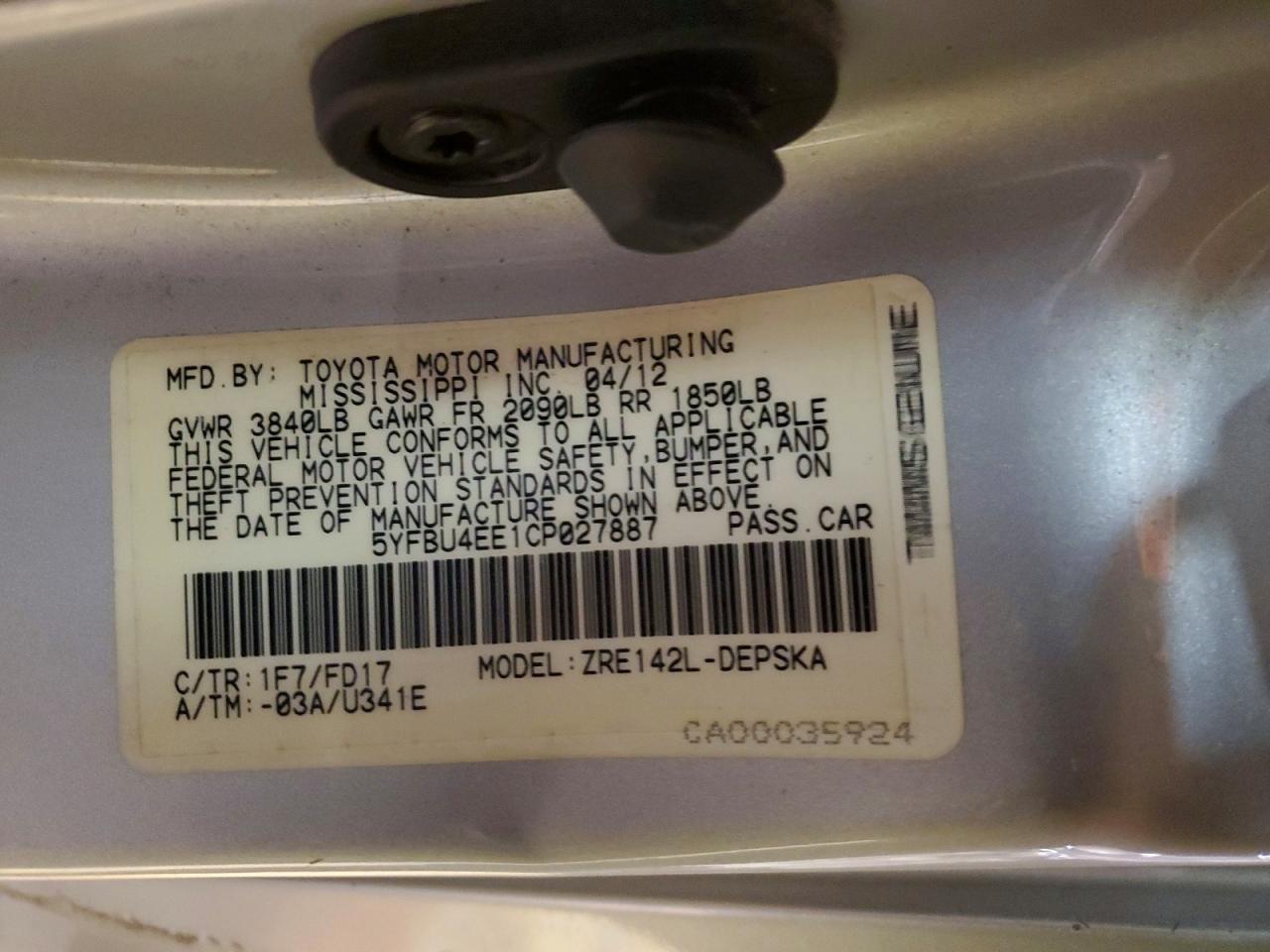 2012 Toyota Corolla Base