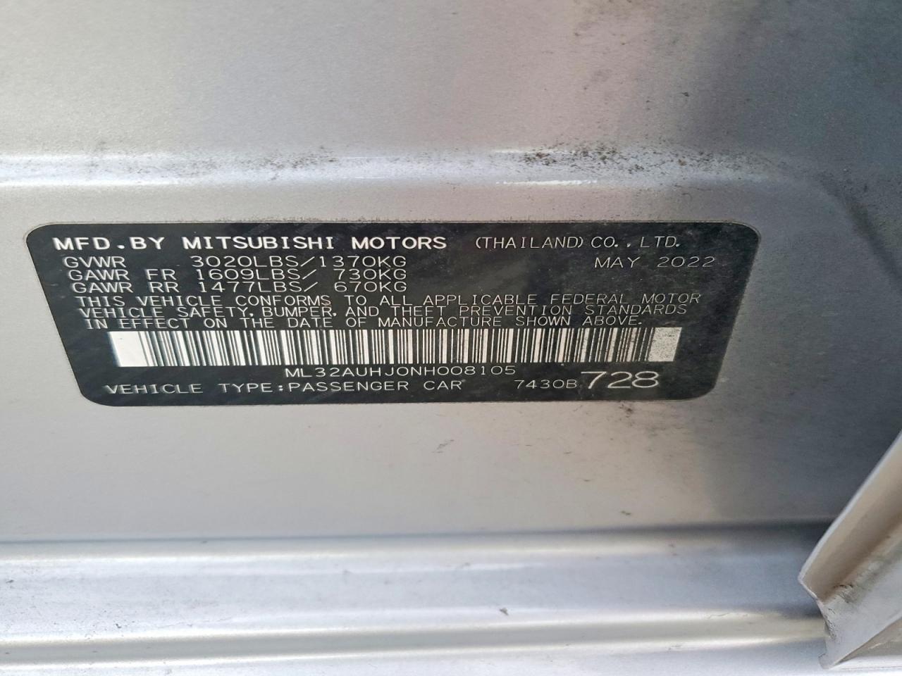 2022 Mitsubishi Mirage es