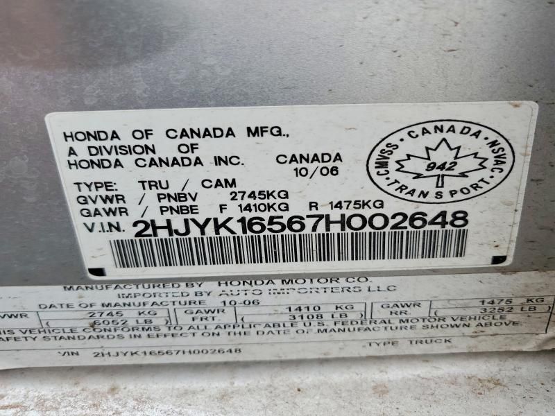 2007 Honda Ridgeline rtl