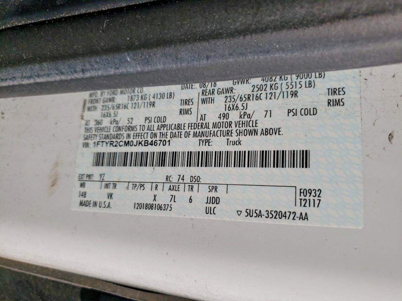 2018 Ford Transit T-250 Delivery Van