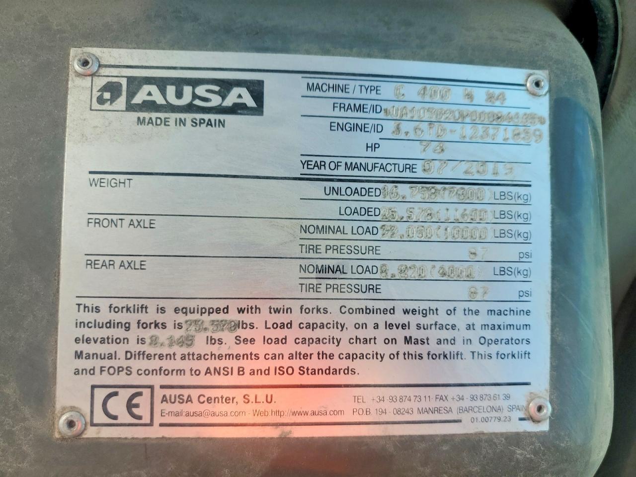 2019 Ausa C400 Forklift