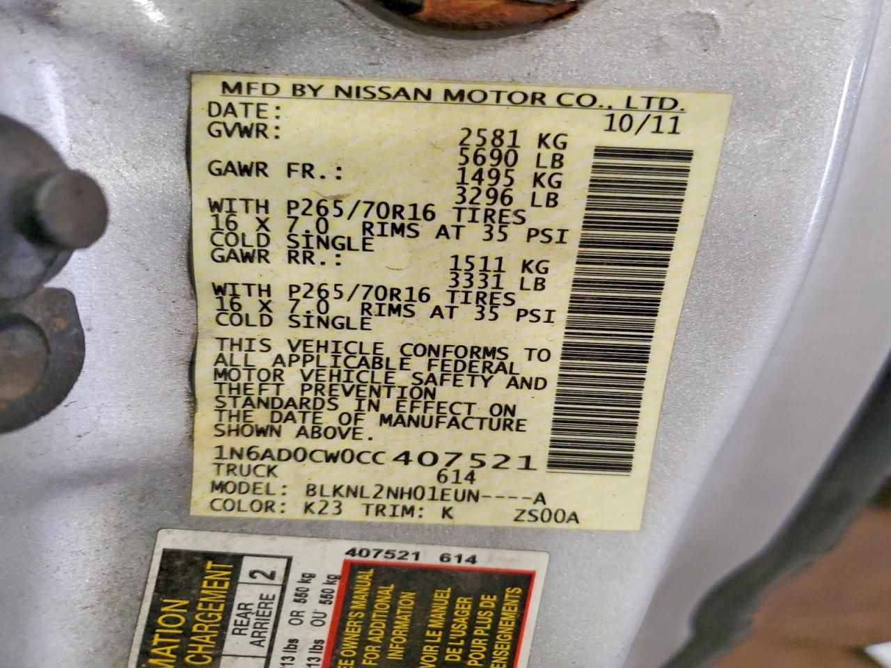 2012 Nissan Frontier sv