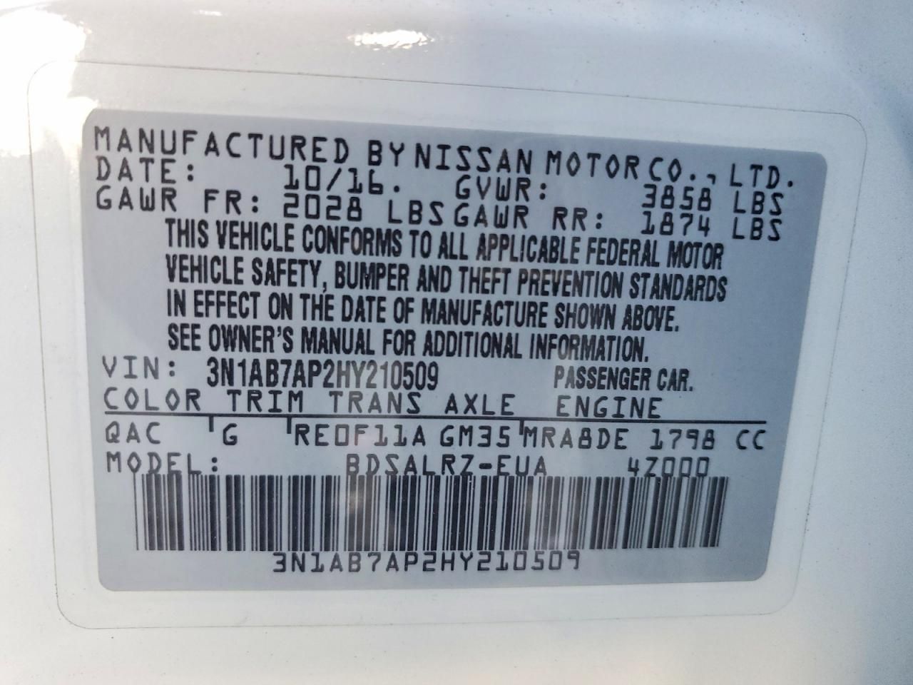 2017 Nissan Sentra s