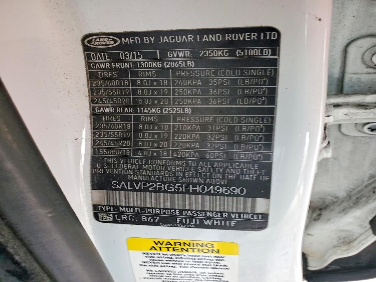 2015 Land Rover Range Rover Evoque Pure Plus