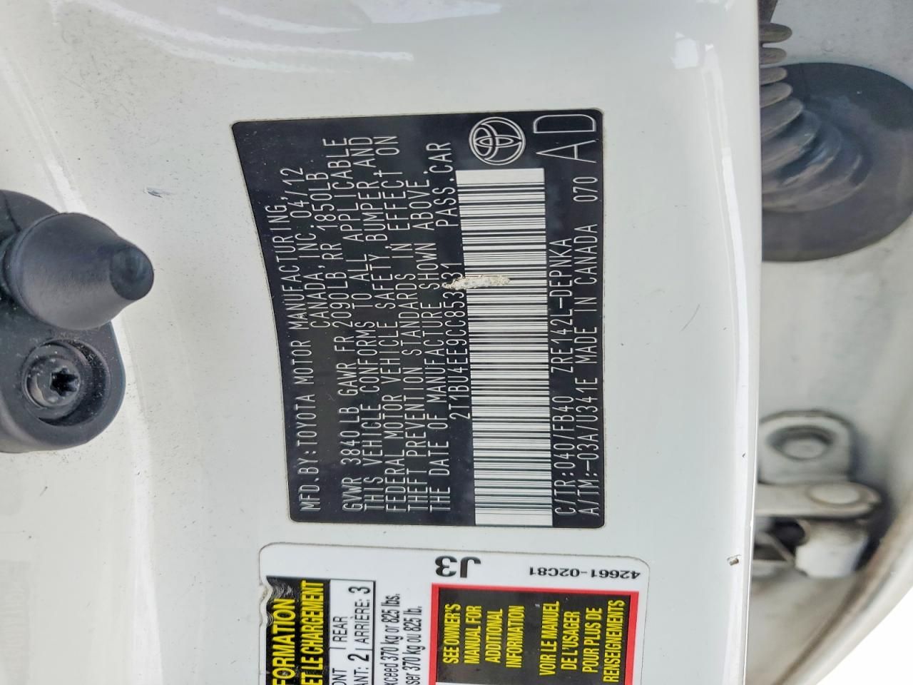 2012 Toyota Corolla Base