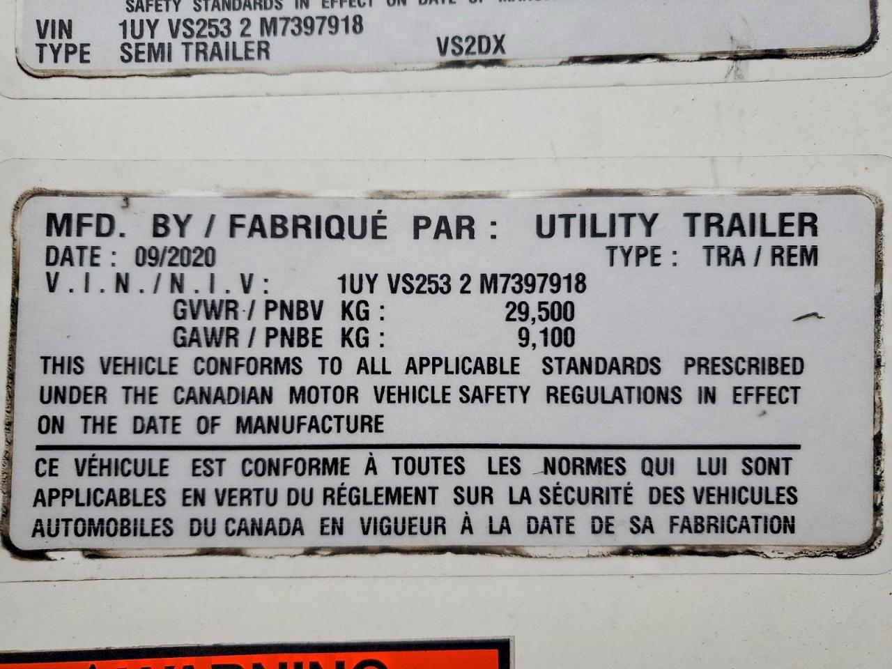 2021 Utility VS2DX DRY Van Trailer