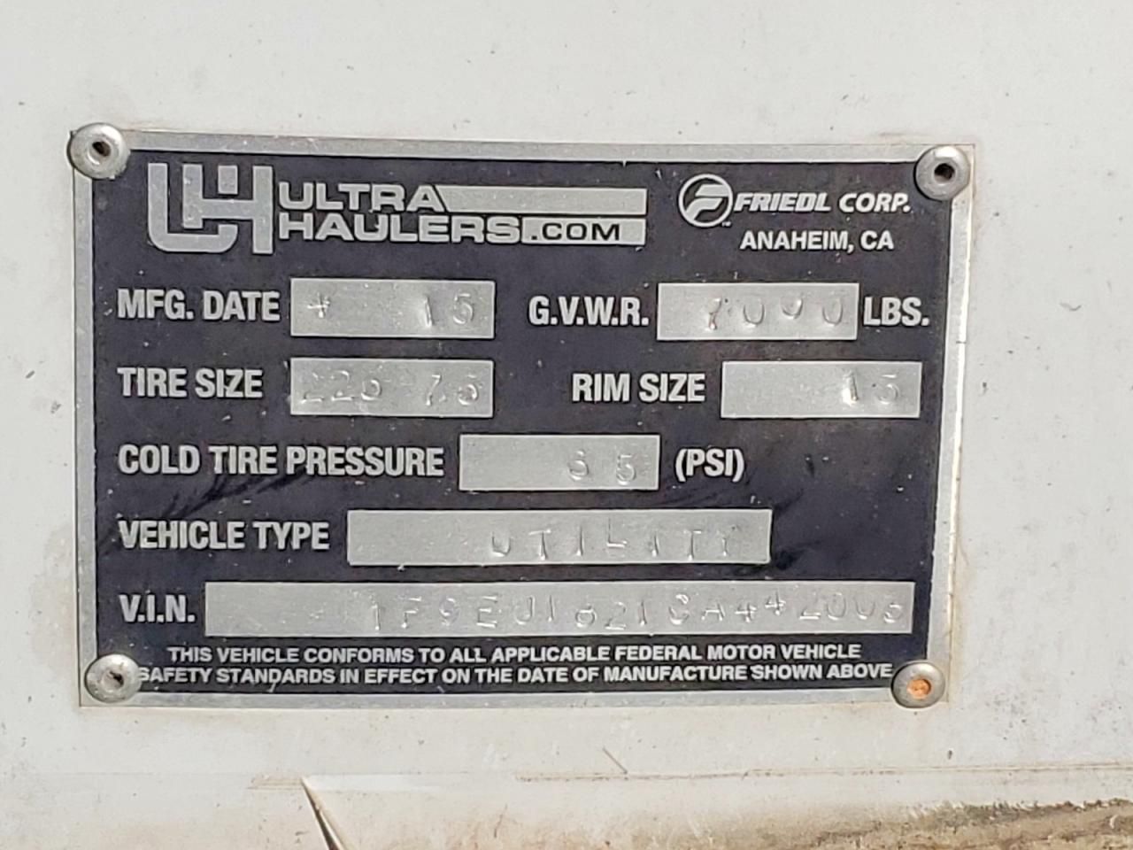 2015 Odr0 Utility Trailer-RV