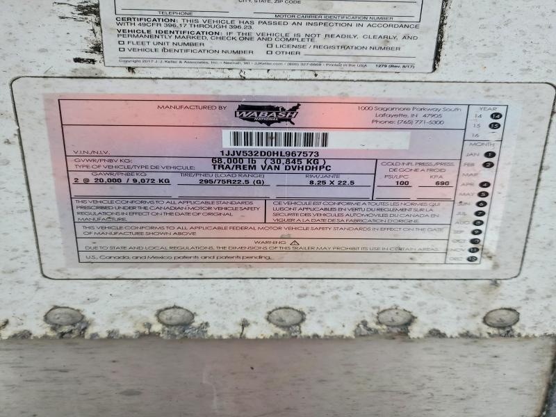 2017 Wabash Dvhdhpc DRY Van Trailer