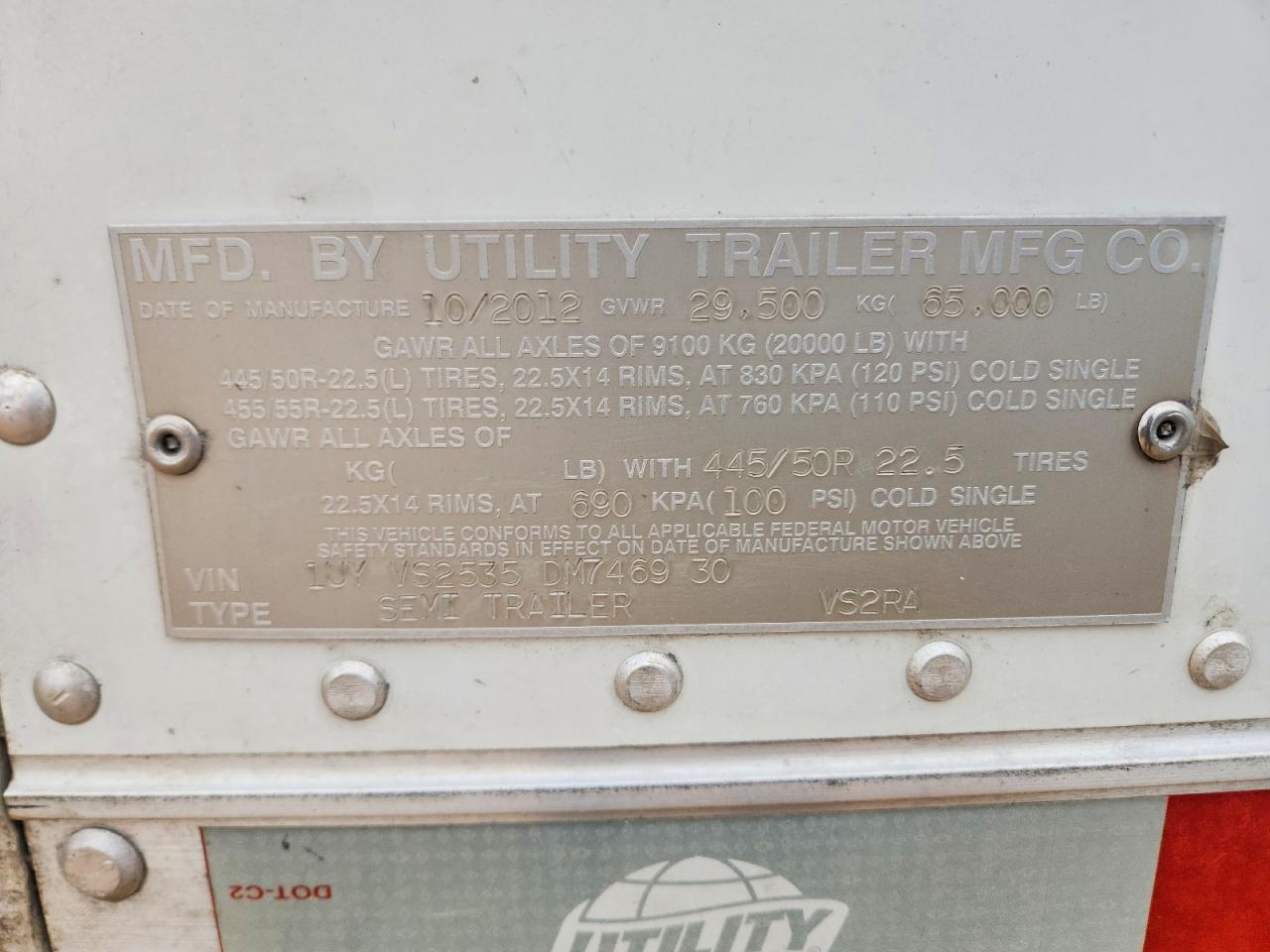 2013 Utility Vs2ra Refrigerated van Trailer