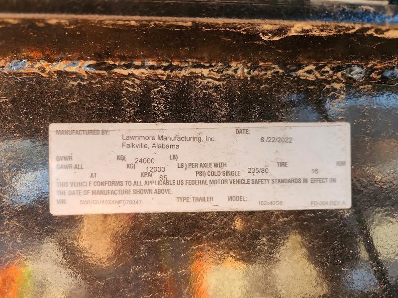 2022 Lawrimore 102X40G6 Equipment Trailer
