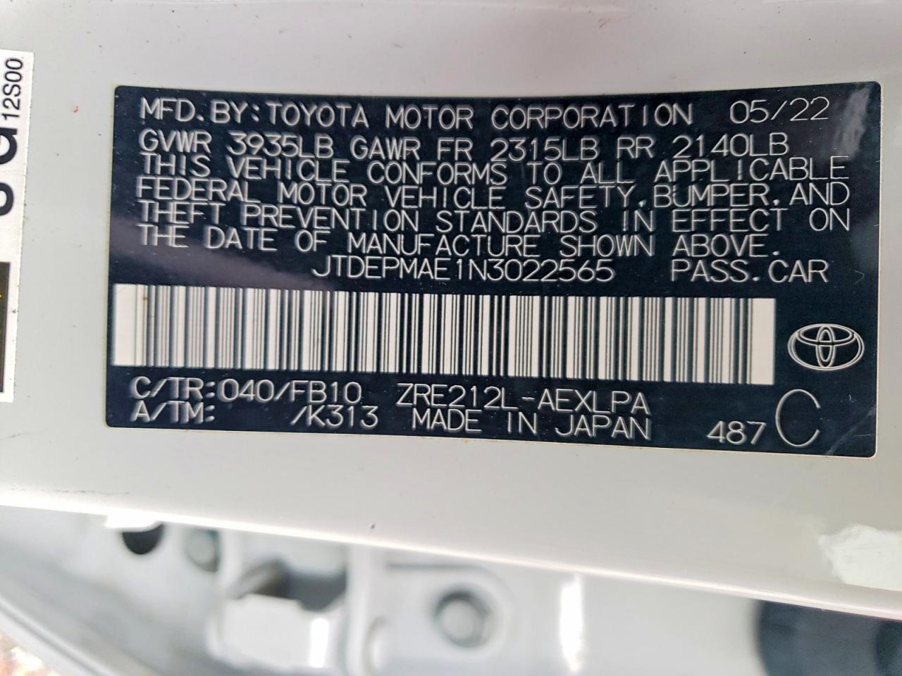 2022 Toyota Corolla le