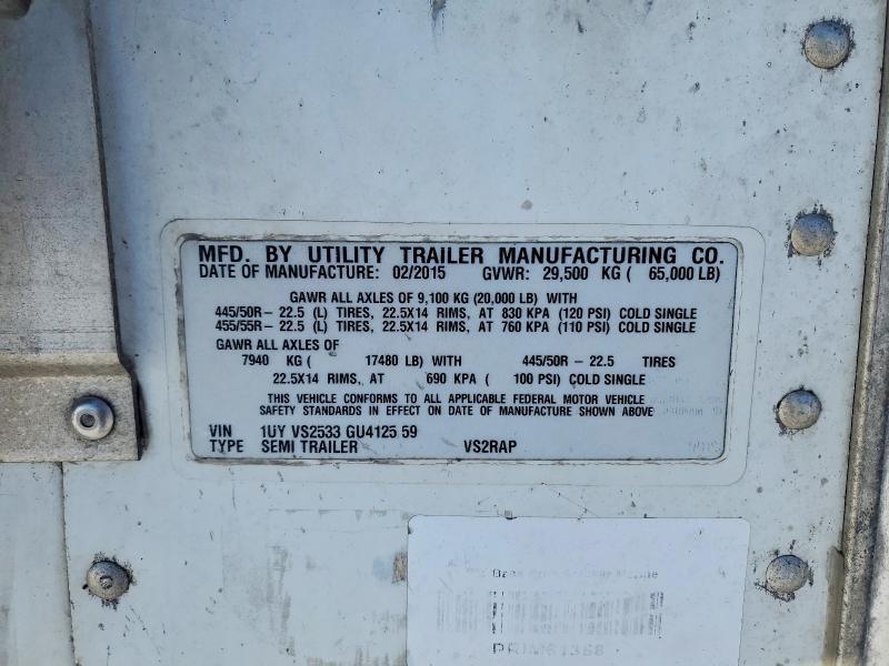 2016 Utility VS2RAP Refrigerated Van Trailer