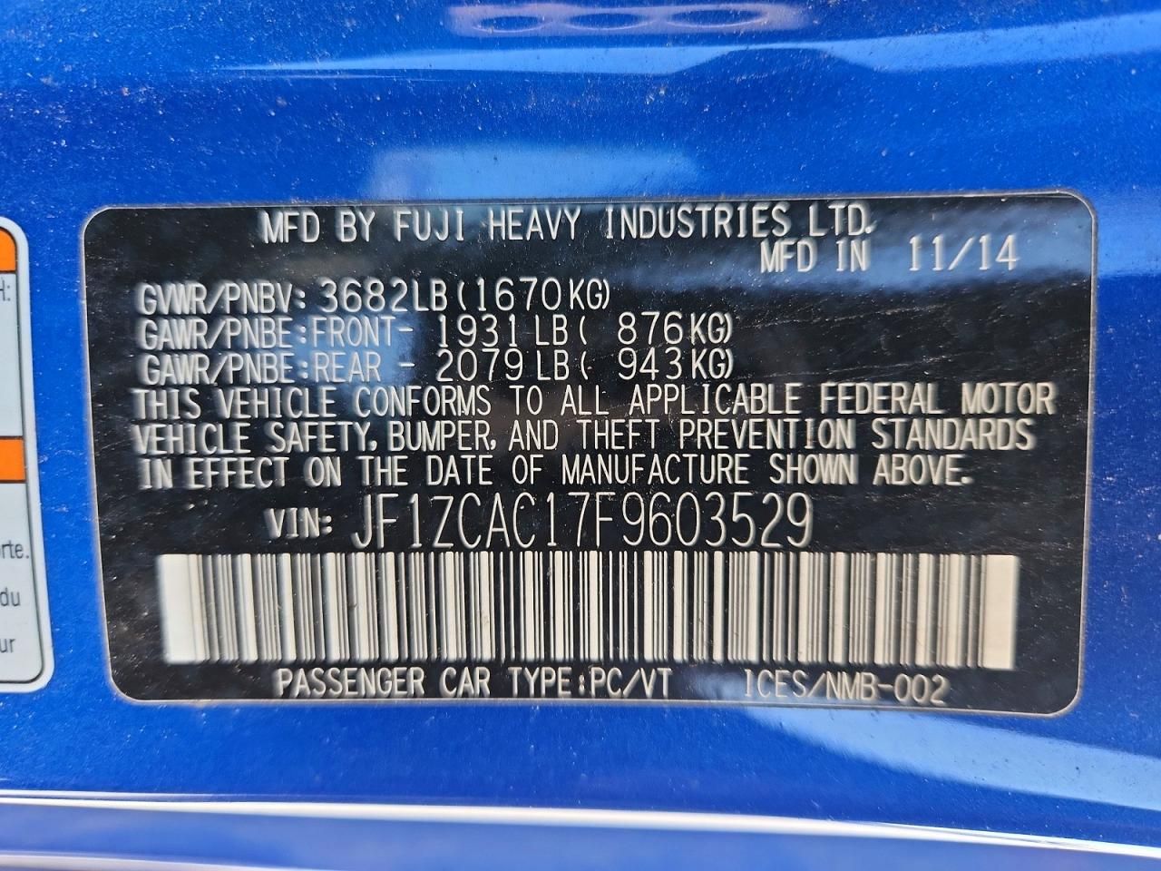 2015 Subaru Brz 2.0 Limited