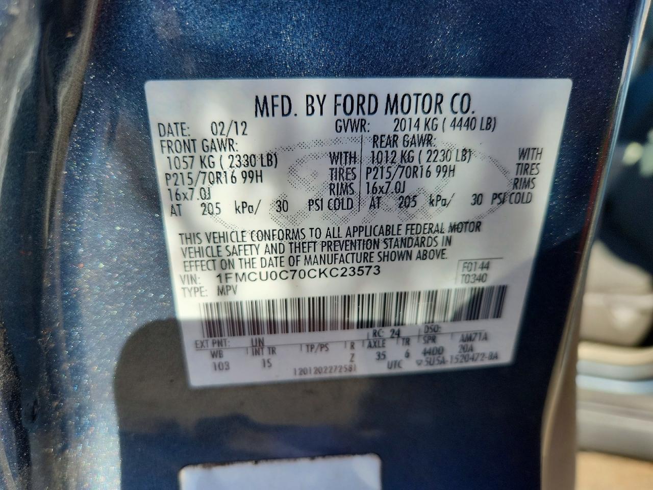 2012 Ford Escape xls