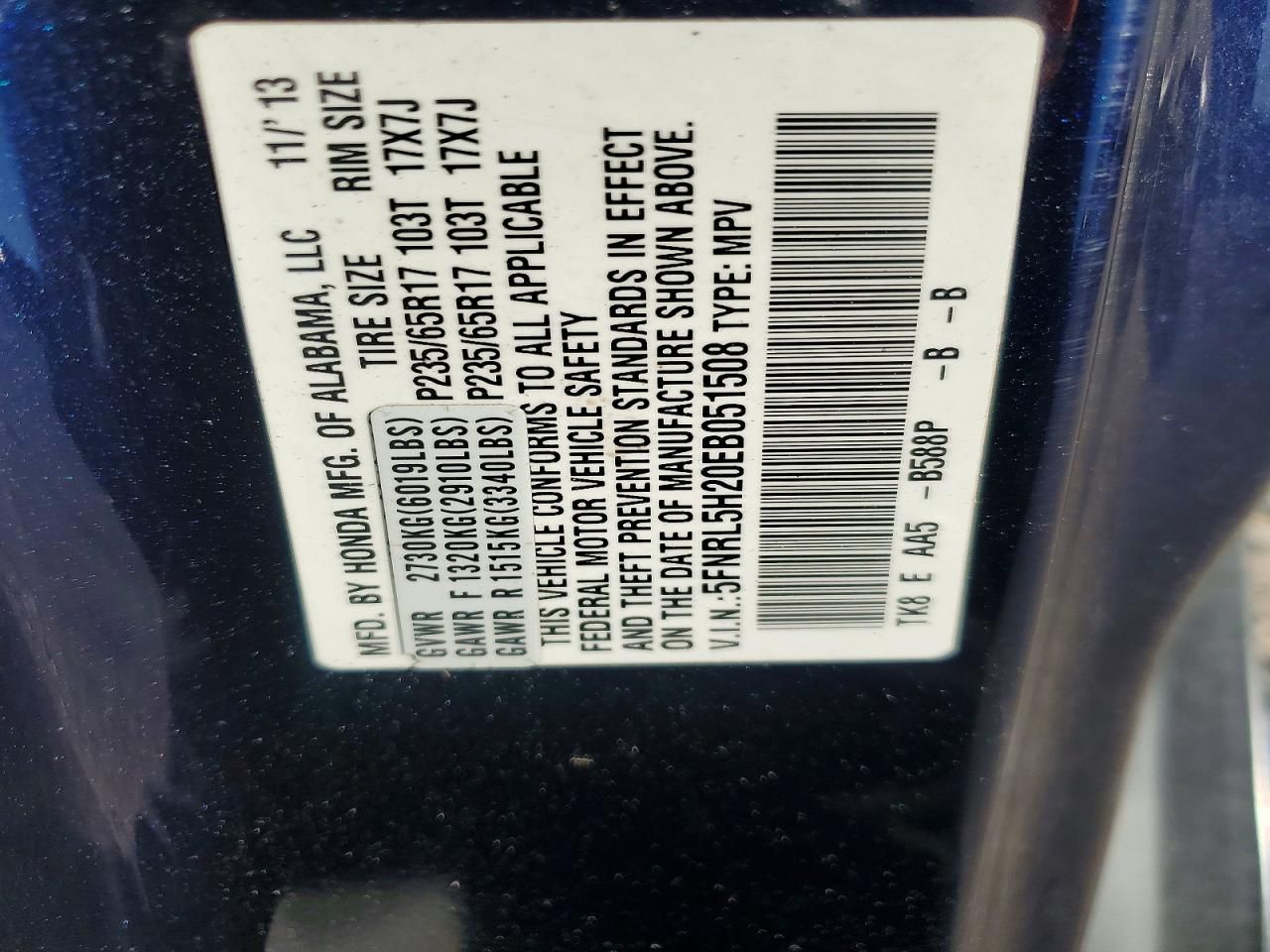 2014 Honda Odyssey lx