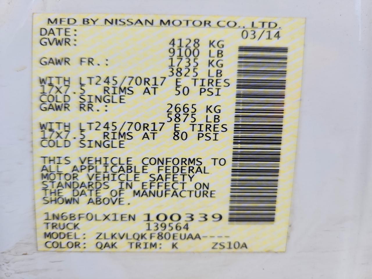 2014 Nissan NV 2500 Utility / Service Van