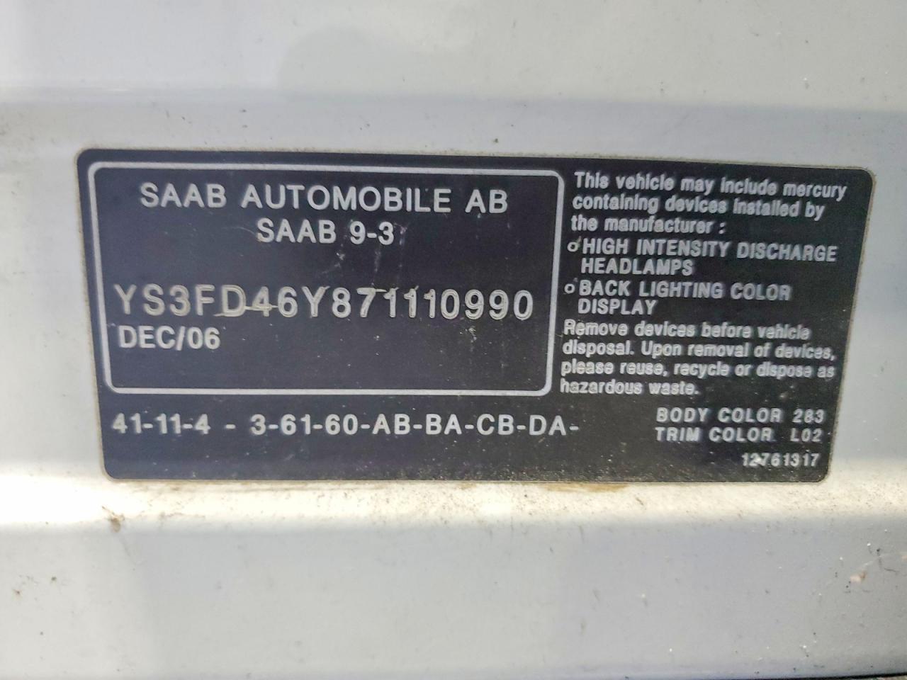 2007 Saab 9-3 2.0t