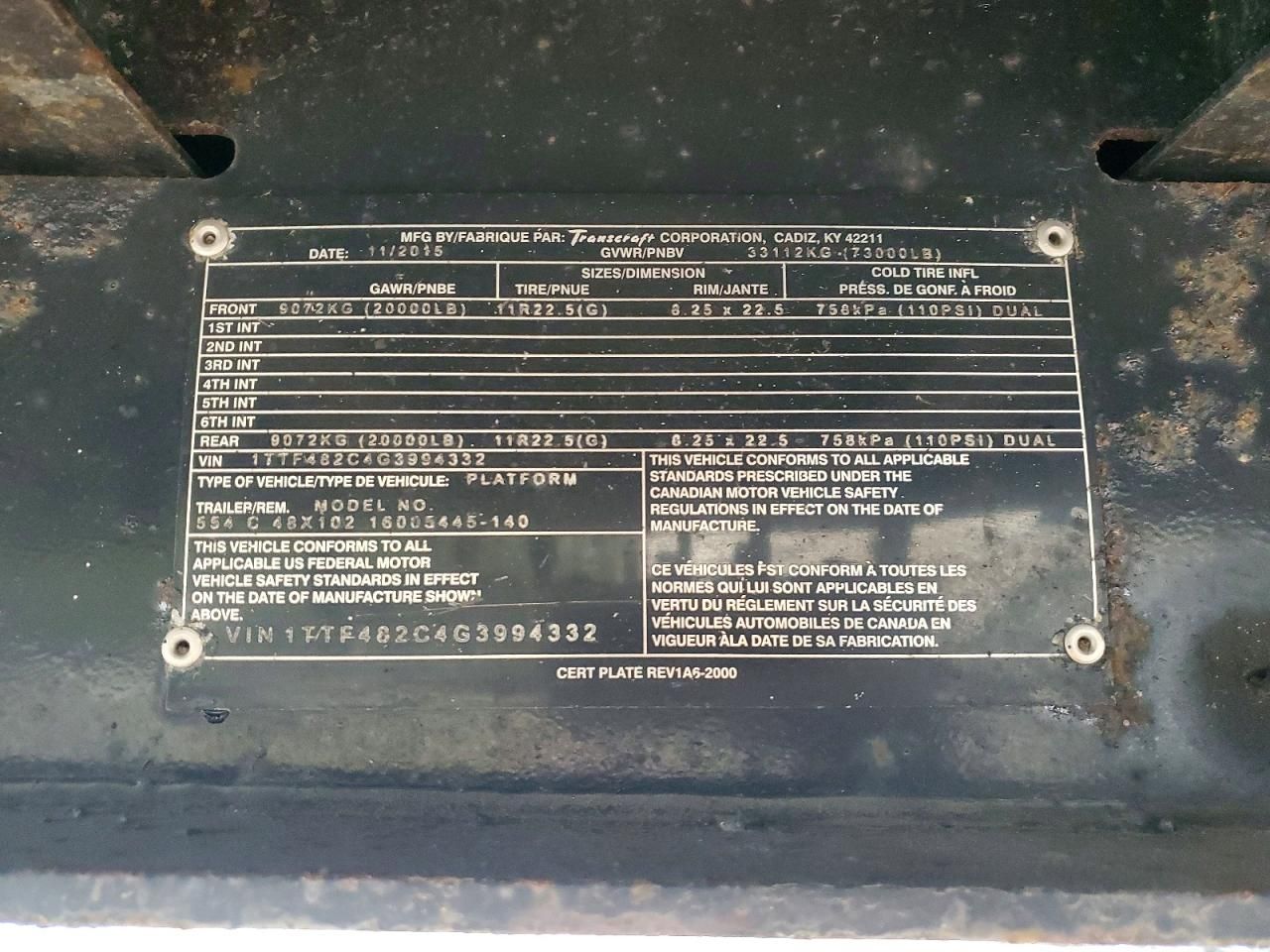 2016 Transcraft Flatbed Side Curtain Trailer