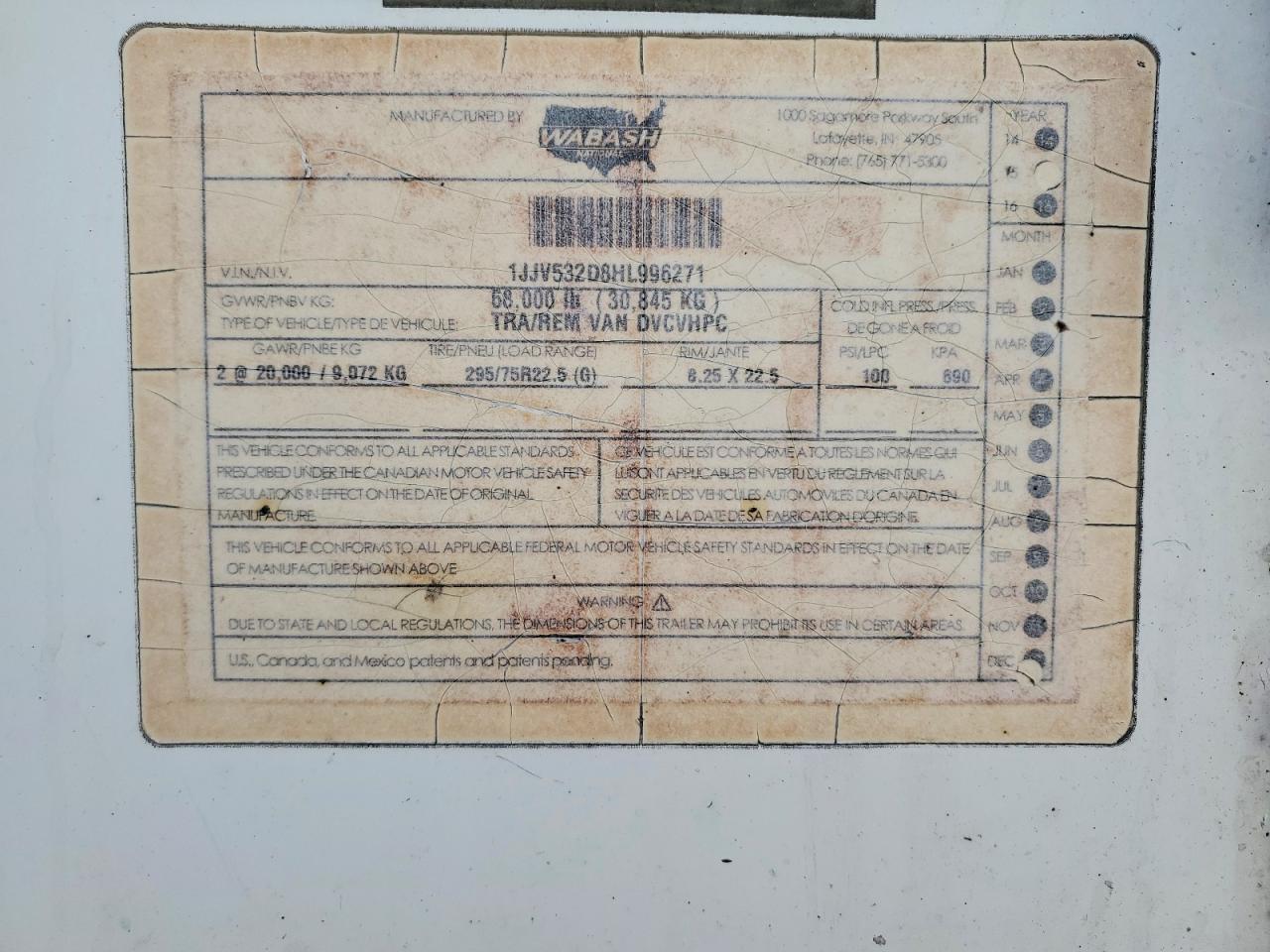 2017 Wabash SH Dvcvhpc DRY Van Trailer