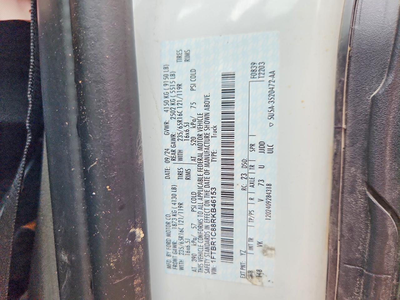 2024 Ford T250TRANSIT T250 Cargo Van 3.5L Cyclone