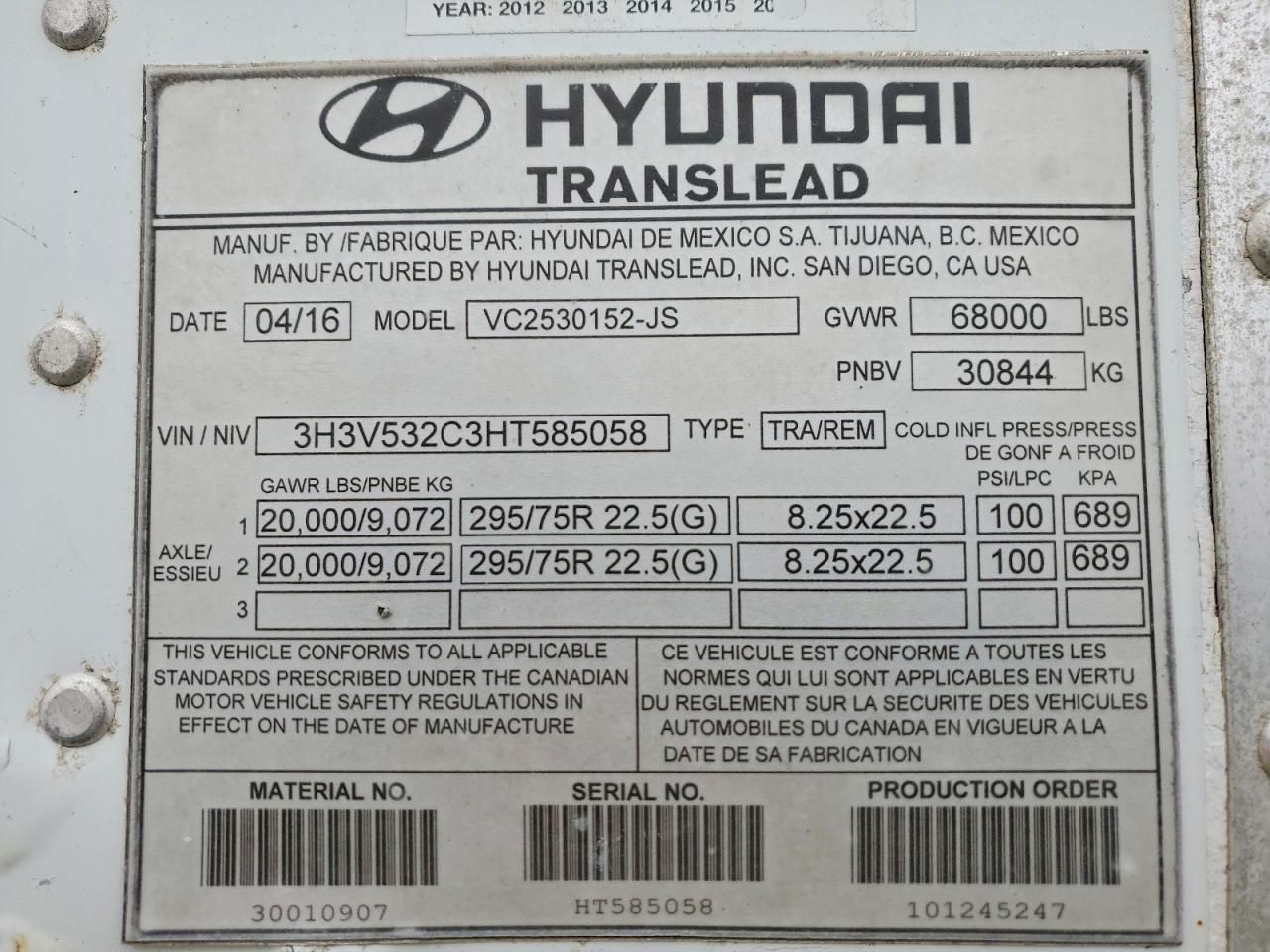 2017 Hyundai Translead-DRY Van Trailer