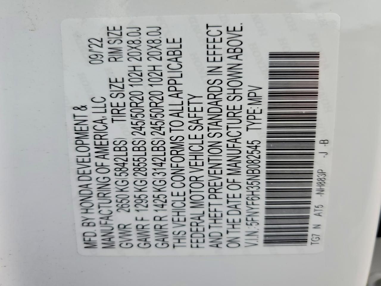 2022 Honda Pilot Sport