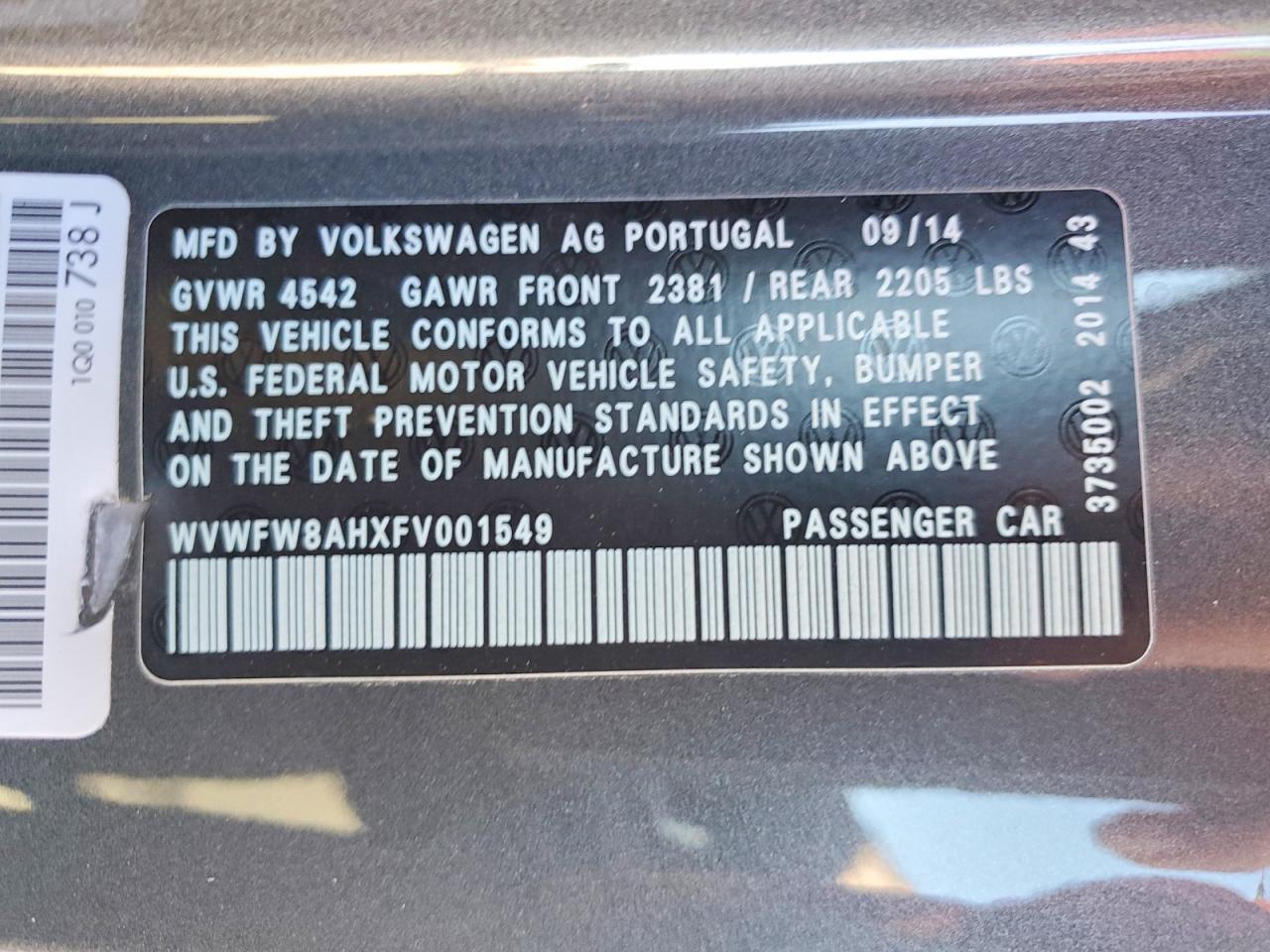 2015 Volkswagen Eos lux