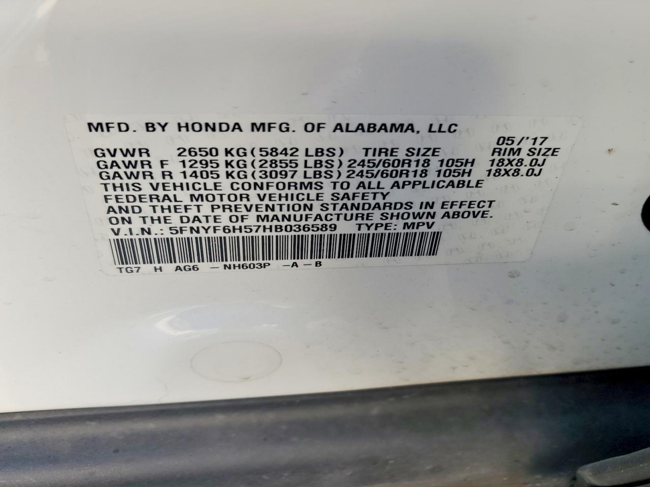 2017 Honda Pilot exl