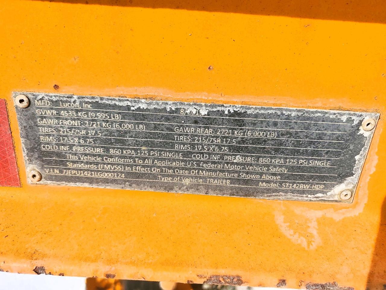 2020 Lucon 5T142BW-HDP Equipment Trailer