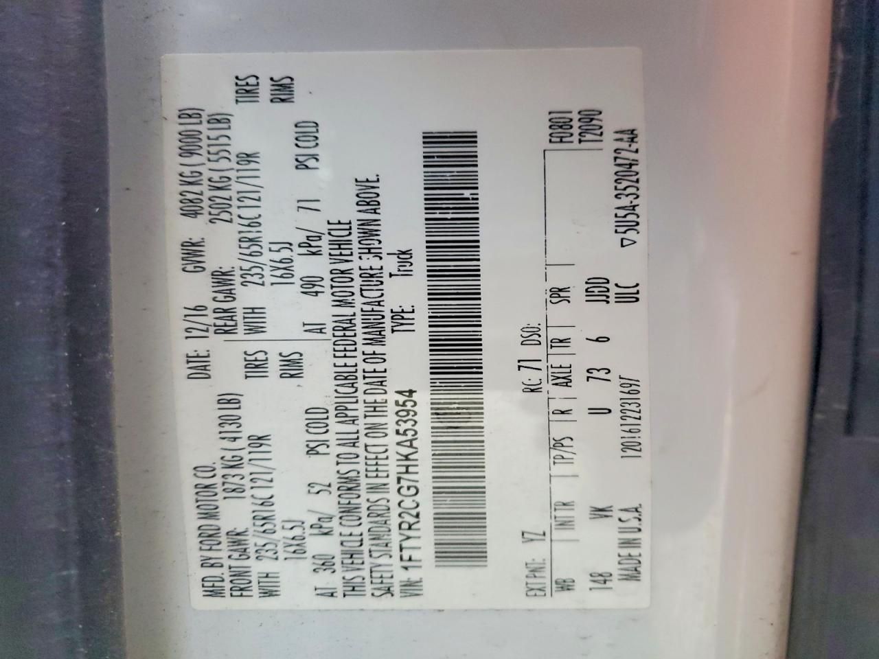 2017 Ford Transit 250 Utility / Service Van