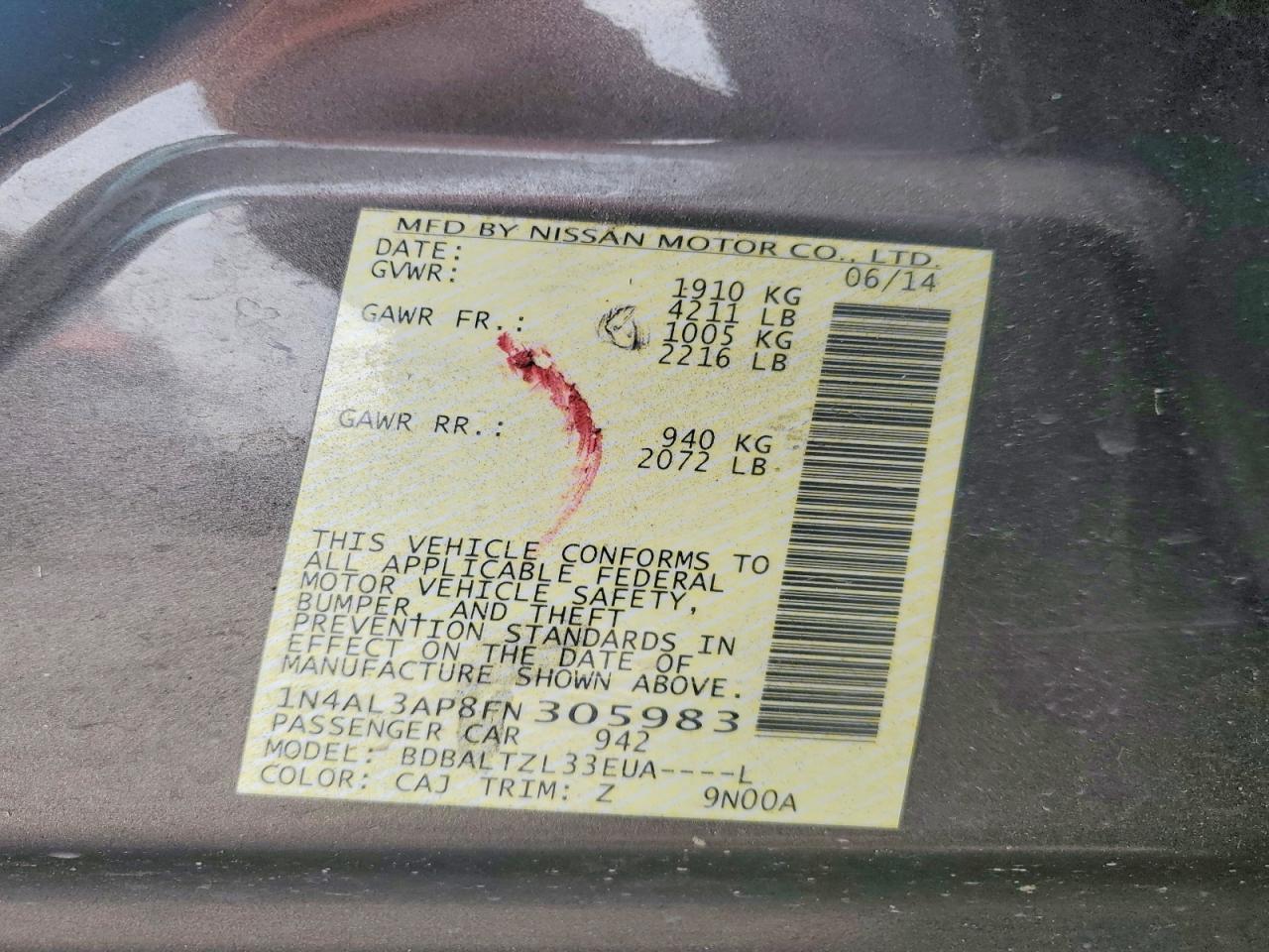 2015 Niss Altima 2.5 sl