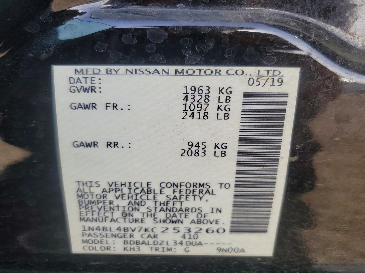 2019 Niss Altima 2.5 s