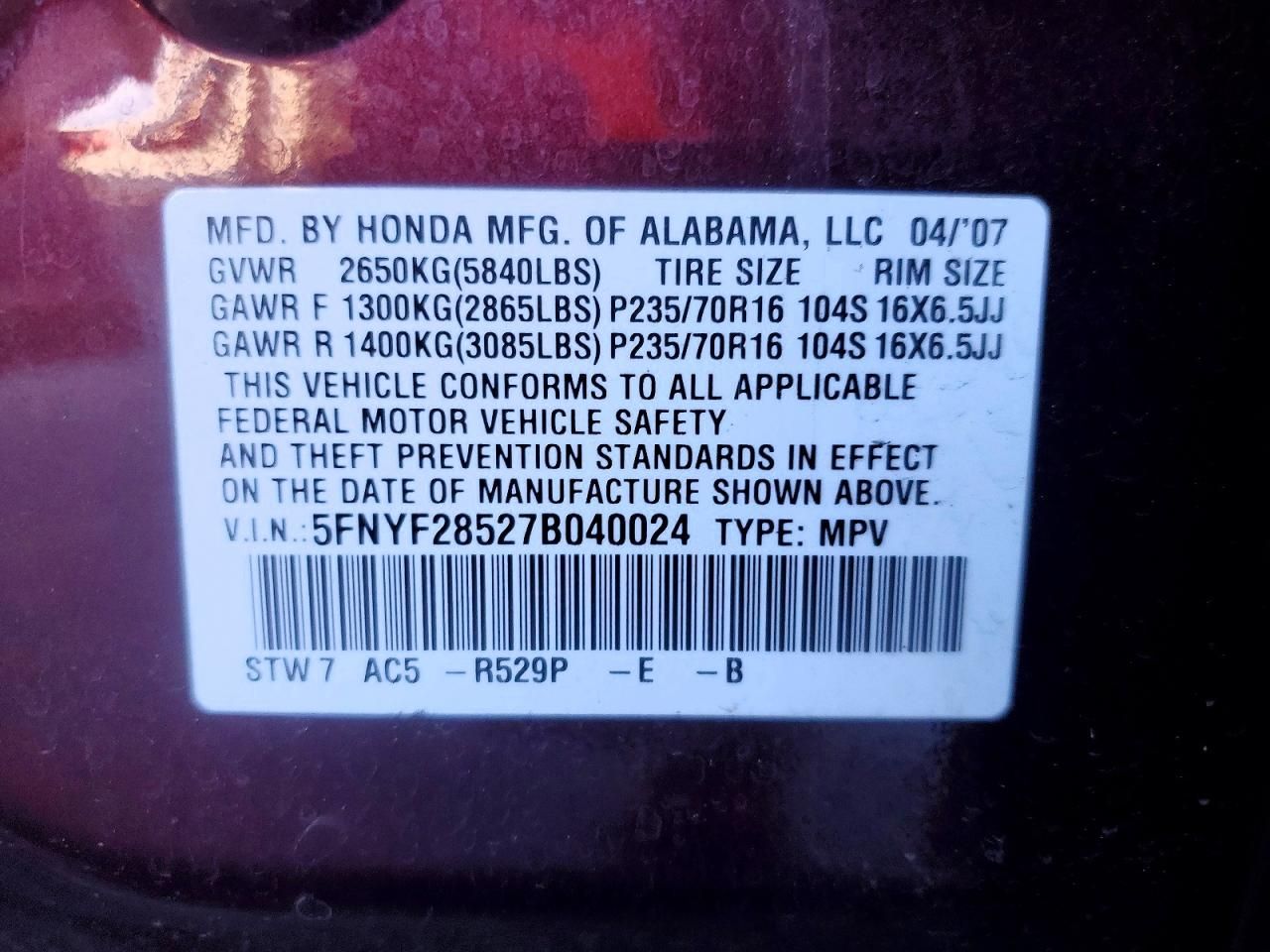 2007 Honda Pilot exl