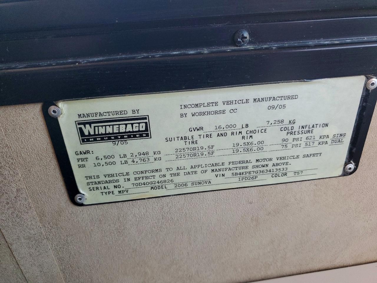 2006 Itasco 2006 Workhorse Custom Chassis Motorhome Chassis W1