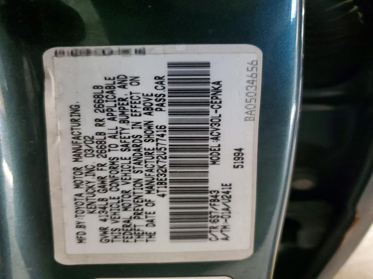 2002 Toyota Camry le