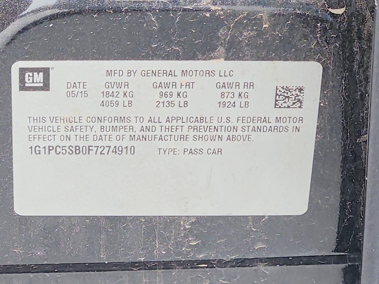 2015 Chevrolet Cruze lt