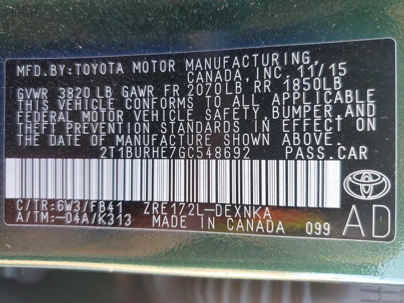 2016 Toyota Corolla l