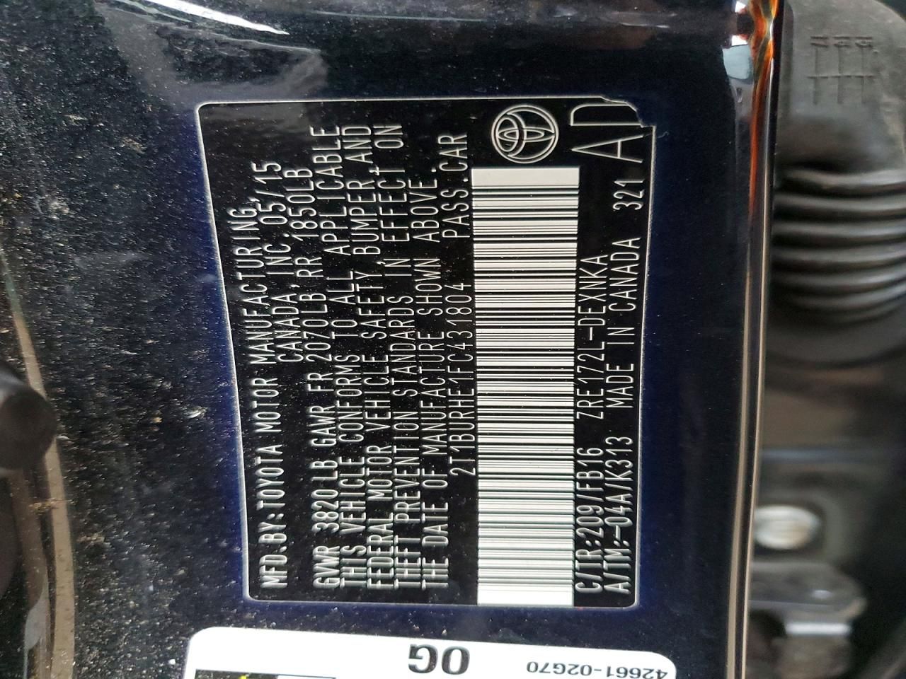 2015 Toyota Corolla l