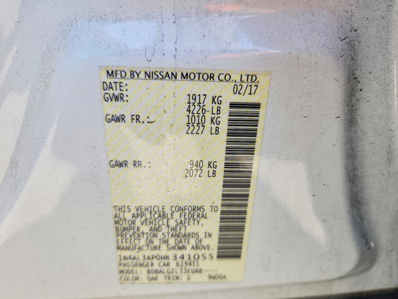 2017 Niss Altima 2.5 s