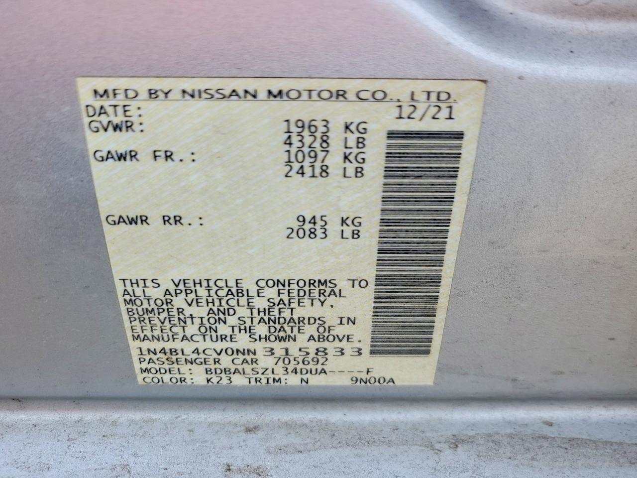2022 Nissan Altima sr