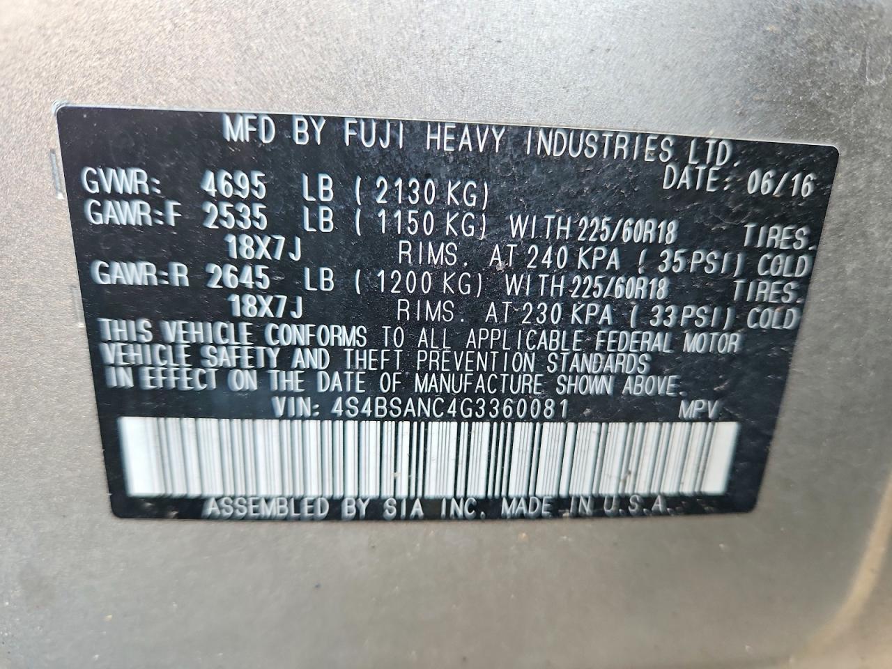2016 Subaru Outback 2.5i Limited